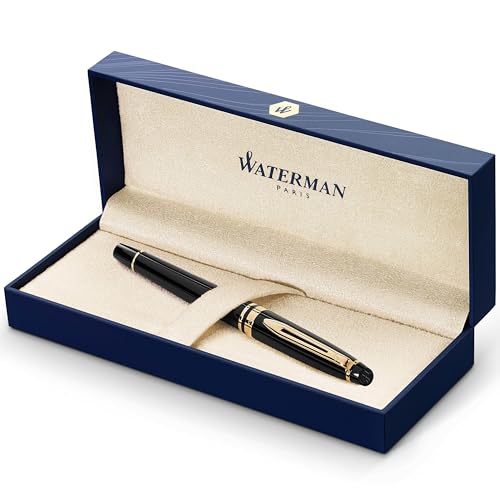 Waterman Expert stylo plume - noir brillant avec attributs dorés à l'or fin 23 k - plume moyenne - coffret cadeau